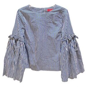 Catherine Malandrino Blue and White Striped Bell Sleeve Blouse Small